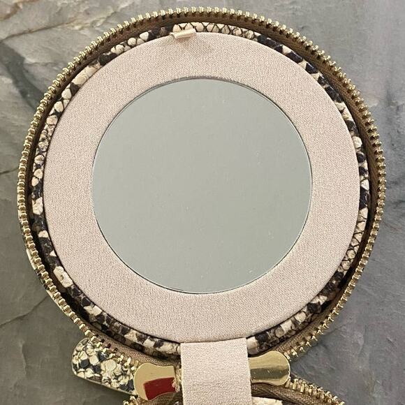 WOLF DESIGNS Round Zip Jewelry Case Snake Embossed Tan - Picture 5 of 8